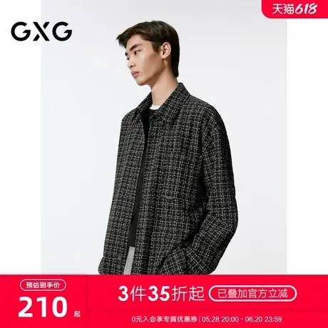 GXG男装 黑格小香风休闲长袖衬衫外套男士24年秋季新品G24X033041商品大图
