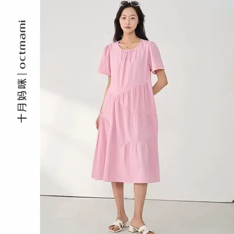 十月妈咪孕妇连衣裙2025新款夏季薄款宽松裙摆分割短袖裙子夏装商品大图