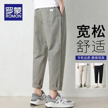 罗蒙休闲裤男款纯棉九分裤夏季薄款宽松男裤运动裤直筒裤子男长裤图片