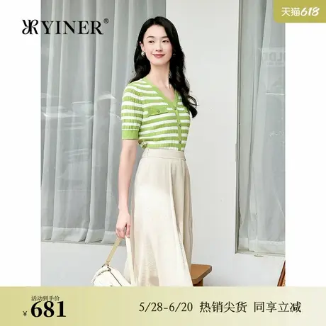【天丝系列】YINER音儿专选秋季莱赛尔撞色条纹V领针织衫商品大图