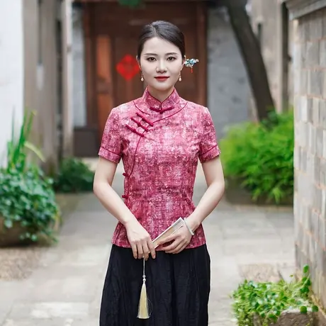 筠雅夏季新款唐装女中国风改良旗袍上衣收腰显瘦新中式女装24J225商品大图