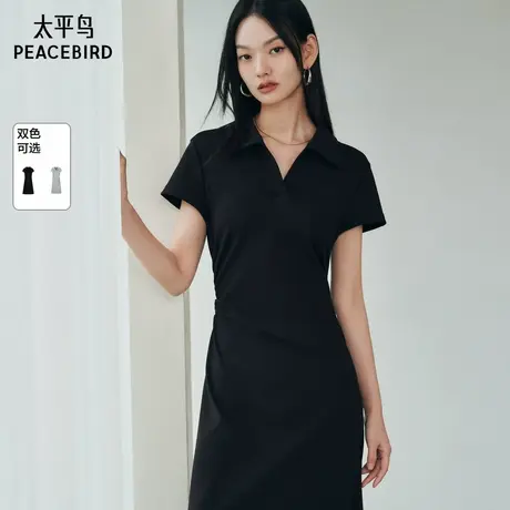 太平鸟POLO领长款A字收腰25春新款短袖T恤裙简约休闲显瘦长裙女商品大图