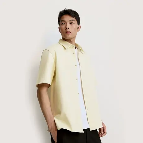TRENDIANO弹力棉纯色短袖衬衫男士磨毛衬衣1SM2010060商品大图