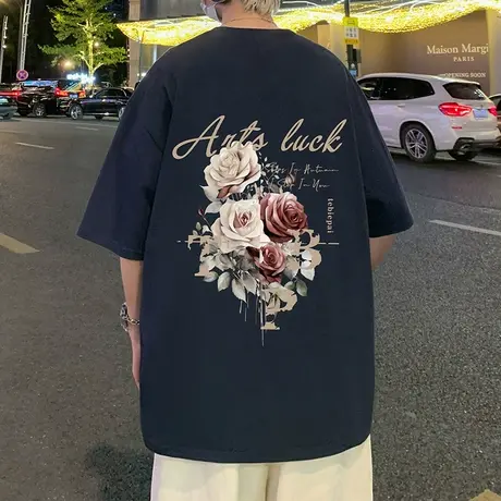 纯棉短袖T恤男夏季新款大码美式半袖ins潮牌港风百搭运动体恤上衣商品大图