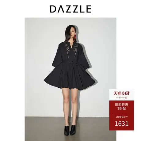 DAZZLE地素奥莱 连衣裙春秋女装深V镂空刺绣短裙图片