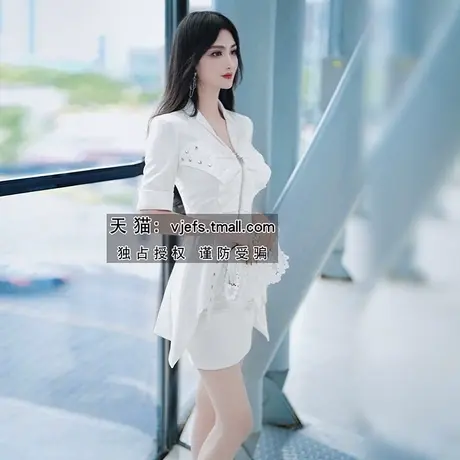 设计感蝴蝶造型不规则上衣2023夏季OL收腰女人味短袖白色小西装商品大图