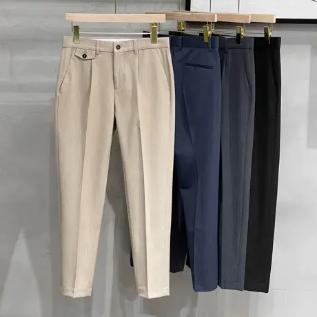 男士西裤商务正装直筒九分裤修身小脚长裤子韩版潮流休闲裤男春秋商品大图