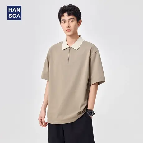 hansca250g棉盖丝双珠地短袖POLO衫男款2025夏季薄款撞色翻领上衣图片