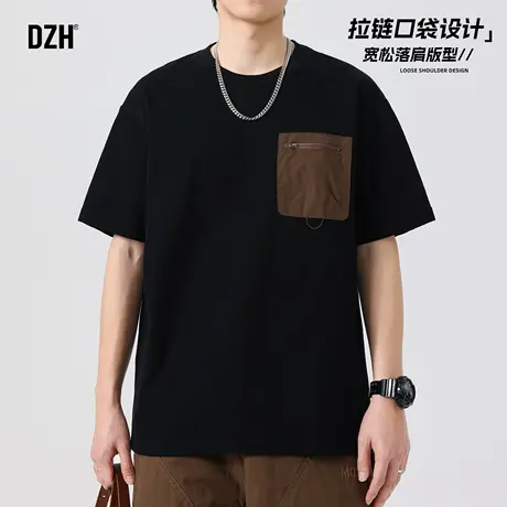 青少年黑色圆领短袖t恤男夏季工装五分袖上衣半袖2025新款男装潮商品大图