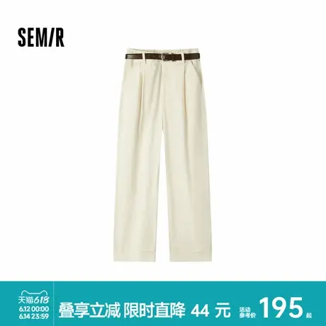 [商场同款]森马休闲裤女卷边七分裤显瘦秋2024新款纯棉阔腿裤百搭商品大图