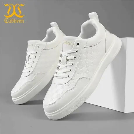 Cabbeen/卡宾专柜同款时尚休闲板鞋皮鞋编织印纹系带男鞋小白鞋潮图片