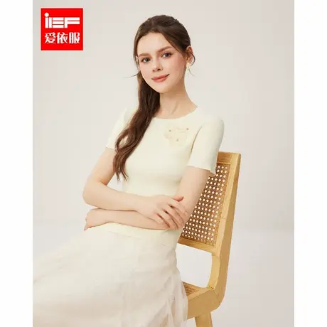 IEF/爱依服2025春季新款法式温柔小女人气质立体花朵设计毛织上衣商品大图