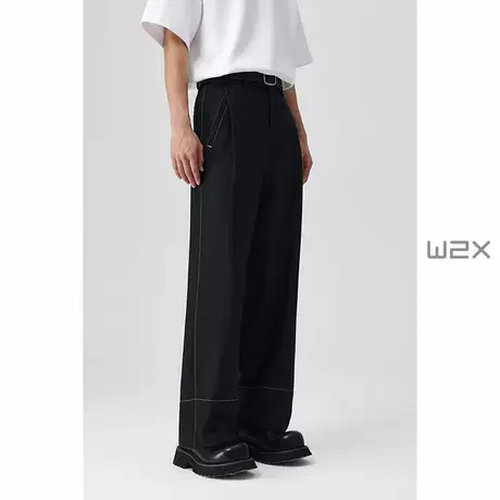w2x春夏季单折明辑线撞色设计感休闲裤直筒宽松垂坠感长裤子西裤商品大图