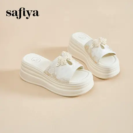 Safiya索菲娅新款夏季外穿百搭国风盘扣刺绣厚底增高一字拖鞋女款商品大图