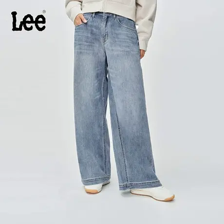 【张凌赫代言】Lee商场同款25早秋新品低腰天丝浅蓝女阔腿牛仔裤图片