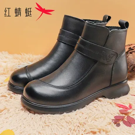 红蜻蜓女鞋2024新款冬季百搭女短靴中年加绒保暖妈妈鞋通勤日常鞋商品大图