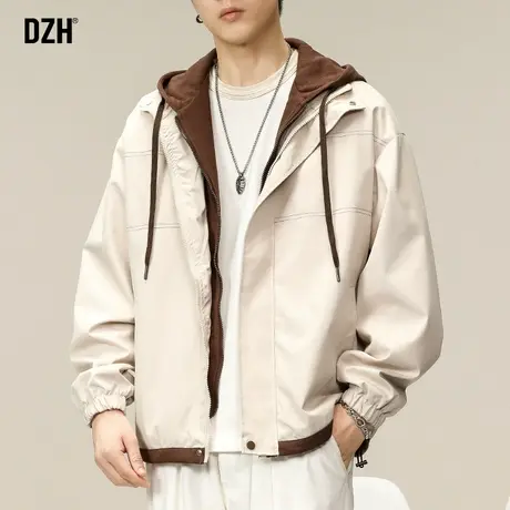 男士假两件外套男春秋款高级感痞帅连帽飞行员夹克男装2023新款潮商品大图