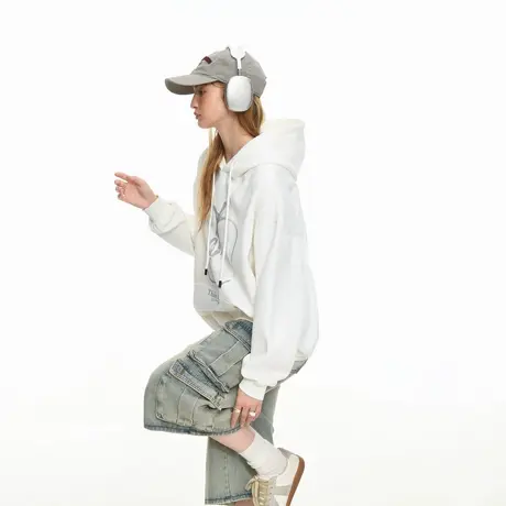 春秋新款美式街头风印花连帽卫衣外套女宽松oversize情侣帽衫上衣图片