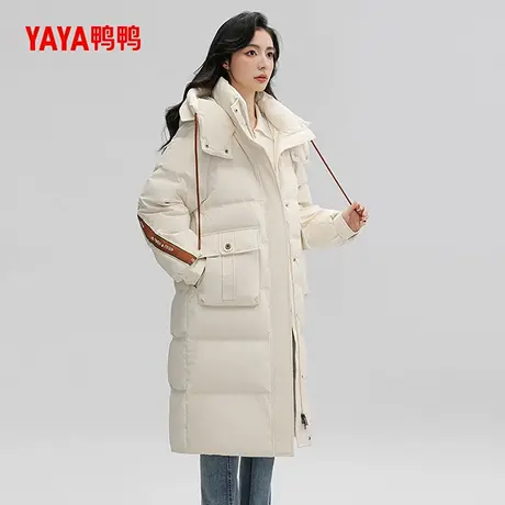 鸭鸭羽绒服女2023年冬季新品长款连帽韩版时尚保暖外套W商品大图