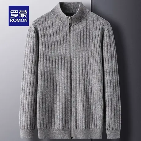 罗蒙男士休闲立领针织衫2025秋季新款时尚百搭外套拉链式开衫毛衣图片