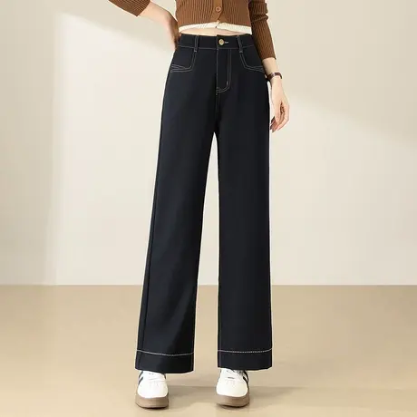 拉夏贝尔直筒牛仔裤女秋季2025新款小个子高腰显瘦时尚百搭阔腿裤商品大图