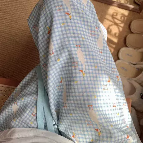 秋季新品~蓝色格子小鸭卡通全棉磨毛宽松长裤裤可外穿居家有口袋商品大图