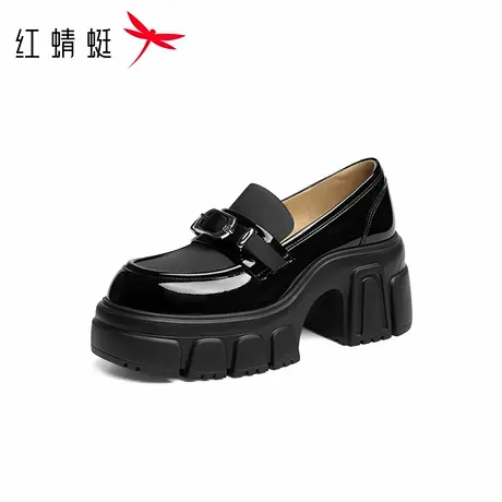 红蜻蜓厚底乐福鞋2025秋季新款女鞋小个子增高复古英伦黑色小皮鞋图片