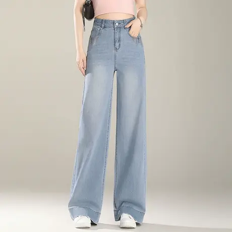 高腰显瘦宽松阔腿牛仔裤女2025新款夏季韩系百搭直筒休闲长裤子薄商品大图