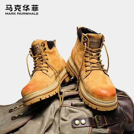 马克华菲马丁靴男新款冬季男士短靴工装靴踢不烂大黄靴高帮雪地靴商品大图