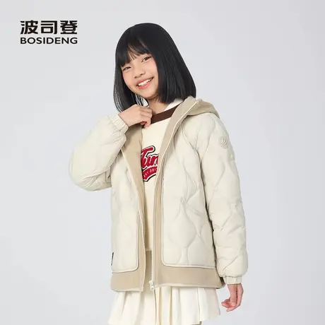 波司登2025秋季新款男女儿童短款美拉德色系萌趣摇粒绒拼接羽绒服商品大图