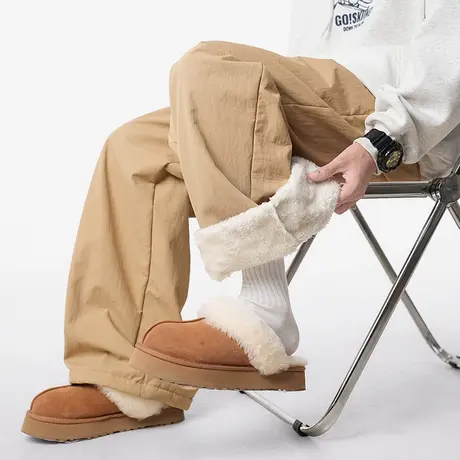 啄木鸟集团官方超厚北极绒休闲裤男女冬季保暖慵懒风百搭直筒裤TZ图片