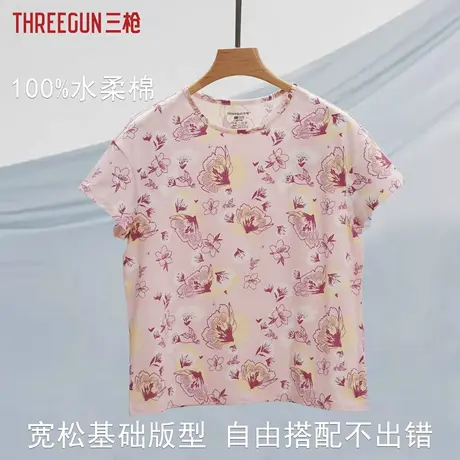 三枪短袖女2026春夏新款中老年全棉汗衫t恤宽松遮肚纯棉妈妈上衣商品大图