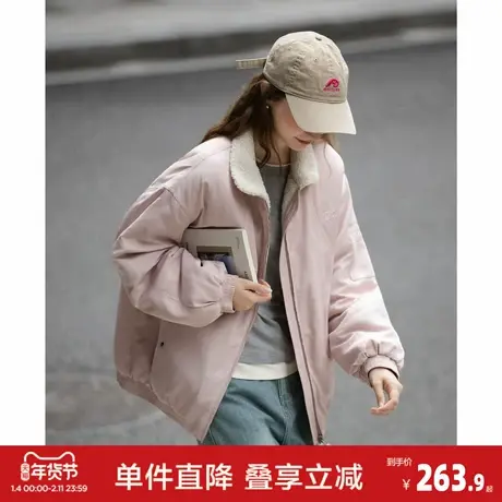 唐狮2026秋冬季短款厚外套女撞色仿羊羔绒领子短款棉衣保暖夹克图片