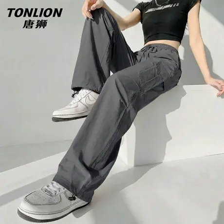唐狮官方灰色薄款工装裤女款2026新款夏季户外运动登山伞阔腿裤VB图片