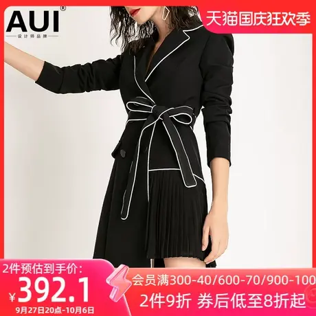 欧洲站黑色西装女设计感小众2023春秋新款不规则中长款西服外套潮图片