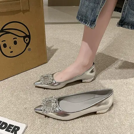 永希法式平底鞋女2023春秋季新款仙女气质水钻单鞋尖头浅口礼仪鞋商品大图
