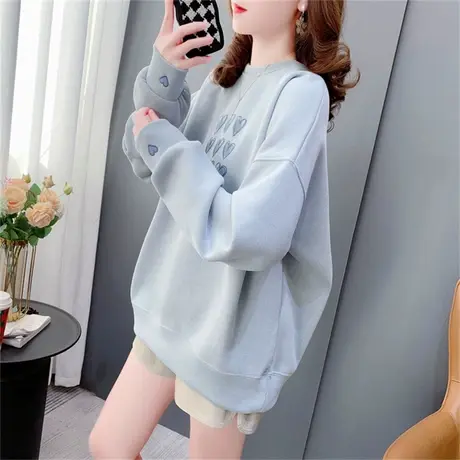 学院风爱心圆领卫衣女春秋2023年新款宽松洋气百搭刺绣设计感上衣图片