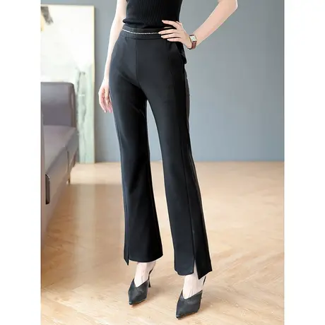 宝诗黎高腰显瘦气质休闲裤子垂感开叉微喇叭裤女百搭2023秋季新款商品大图