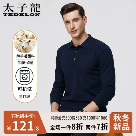 太子龙男士羊毛衫秋冬季新款翻领长袖polo衫宽松毛衣男休闲针织衫商品大图