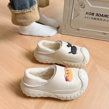 可爱厚底笑脸带跟棉拖鞋女冬季包跟外穿2023新款保暖防水加绒棉鞋商品大图