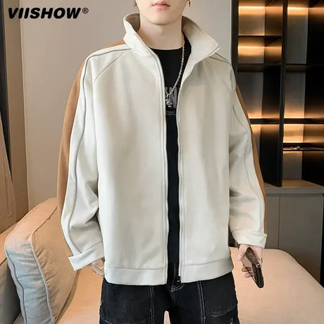 VIISHOW美式复古男士麂皮绒夹克宽松棒球服休闲男生秋款潮牌外套商品大图