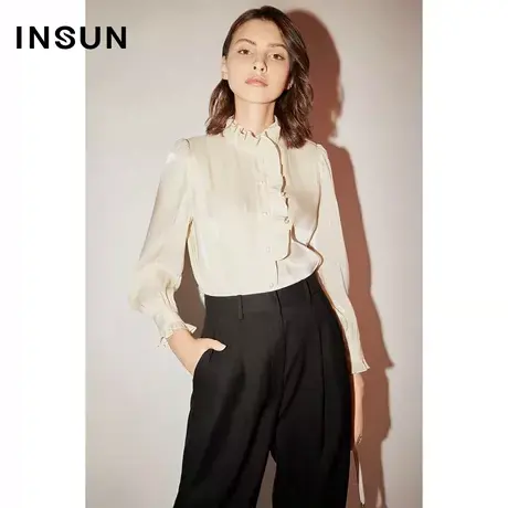 【官方直播】恩裳COVER时尚荷叶边舒适韩国蝴蝶纱琉璃光感衬衫女商品大图