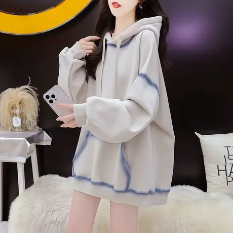 加绒加厚连帽卫衣外套女2023新款秋冬宽松慵懒风百搭oversize上衣图片