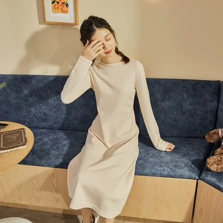 唐狮高领长袖黑色针织连衣裙女中长款秋冬季新款打底毛衣裙图片