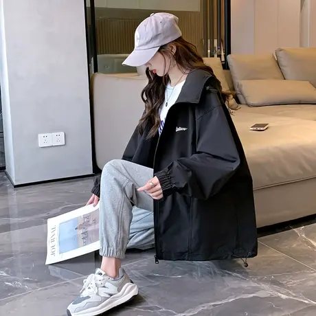 唐狮春秋季酷潮连帽外套女新款韩版宽松上衣美式复古流行百搭图片