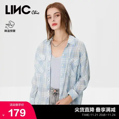 LINCCHIC金羽杰衬衫女新款复古休闲格纹宽松衬衫女上衣S222SH569商品大图