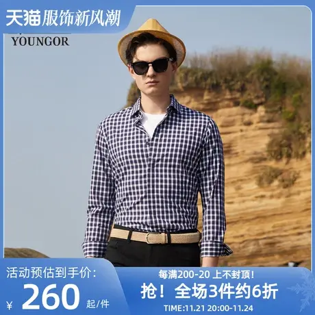 雅戈尔奥莱 男装汉麻长袖衬衫秋季舒适商务休闲时尚汉麻格子衬衣商品大图