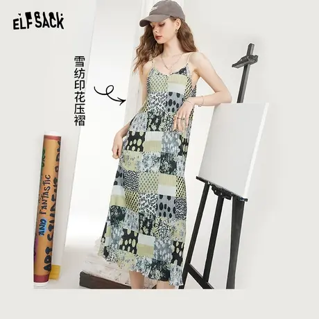 妖精的口袋雪纺吊带连衣裙女2023夏新款性感辣妹显瘦小众无袖裙子图片