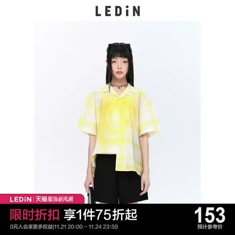 乐町晕染格纹衬衫2023秋季新款上衣女宽松C1CCC2201图片