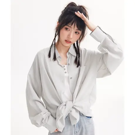 尔给防晒衣宽松长袖衬衫上衣女夏季2023新款中长款衬衣外套薄款商品大图